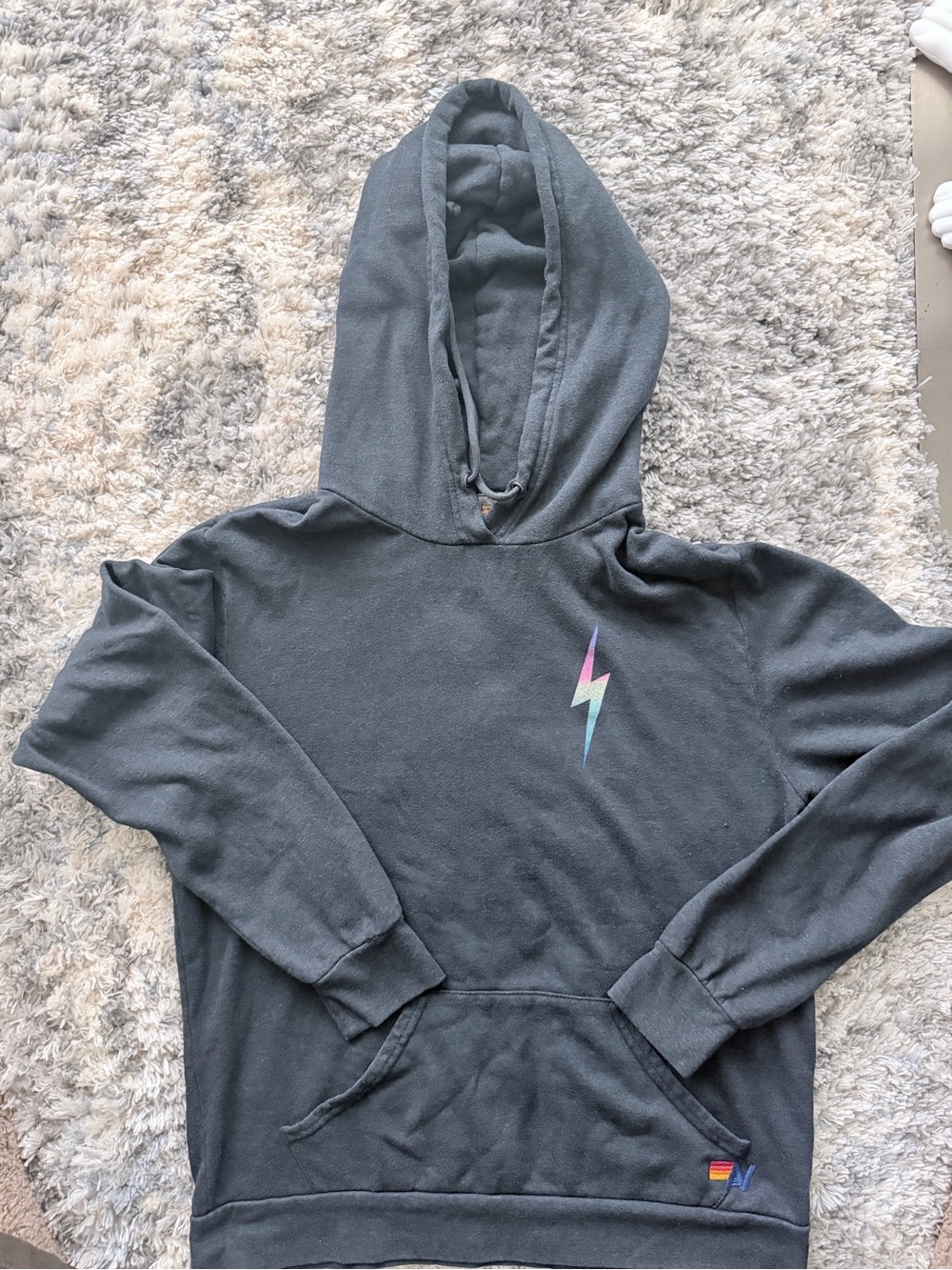 Aviator Nation Hoodie Charcoal Rainbow Bolt Pullover Size L